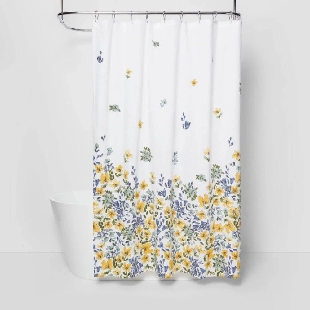 Threshold Botanical Shower Curtain with Blue Yellow Green Floral Accents